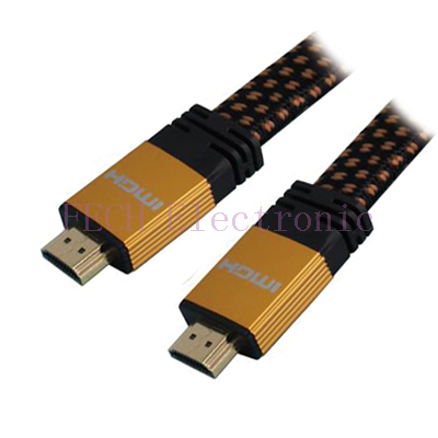 HDMI A Male TO HDMI A Male  (Ver.1.3b) Flat Cable Gold Metal Housing 