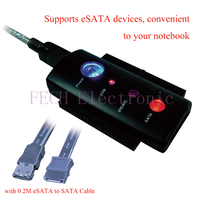 USB 2.0 TO IDE & SATA  ADAPTER , w/0.8M USB 2.0 transfer cable , w/power, with One -touch Backup